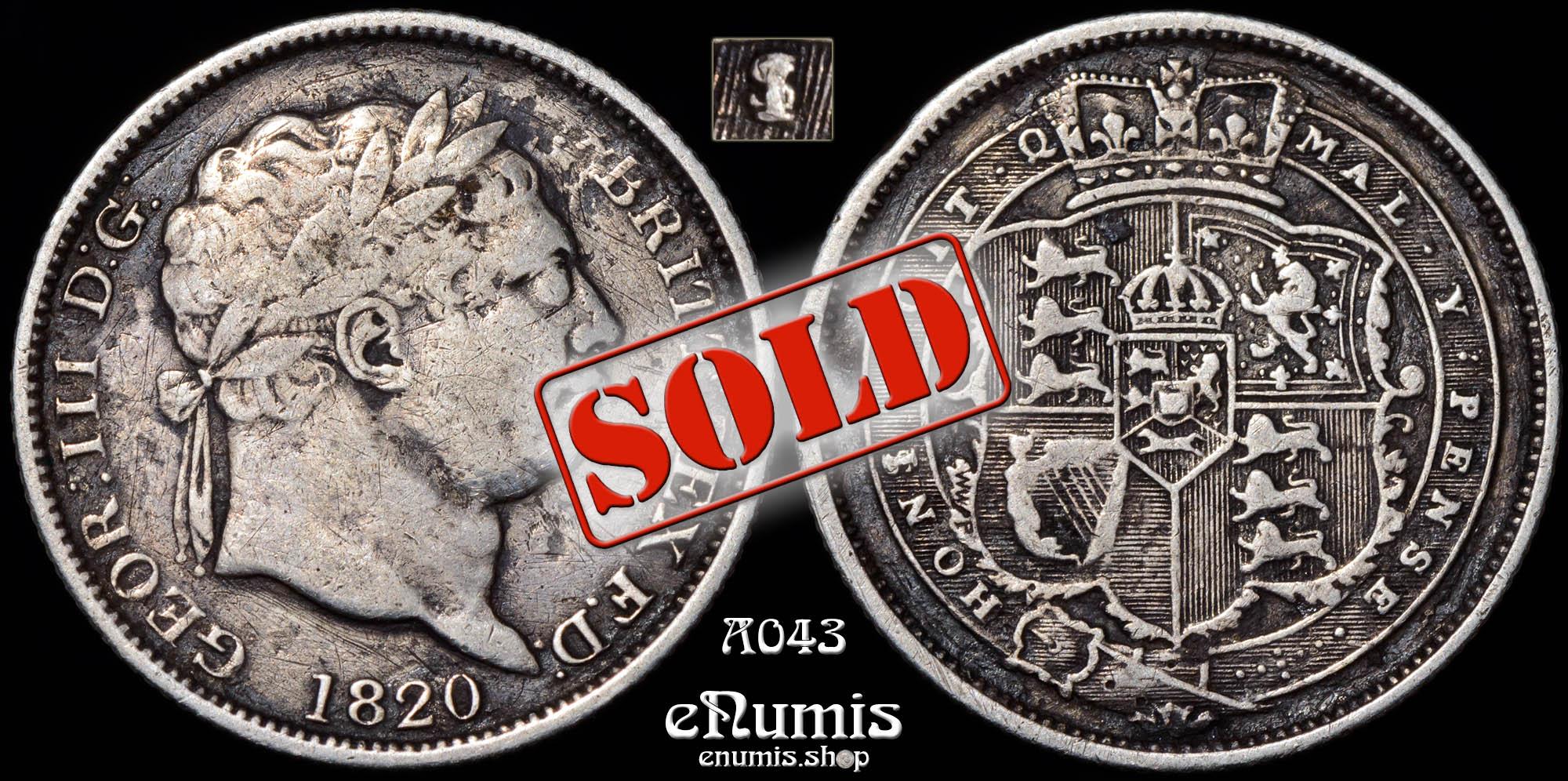 Great Britain, George III, Shilling 1820, RARE!, I over S in HONI Great Britain, George III, Shilling 1820, RARE!, I over S in HONI