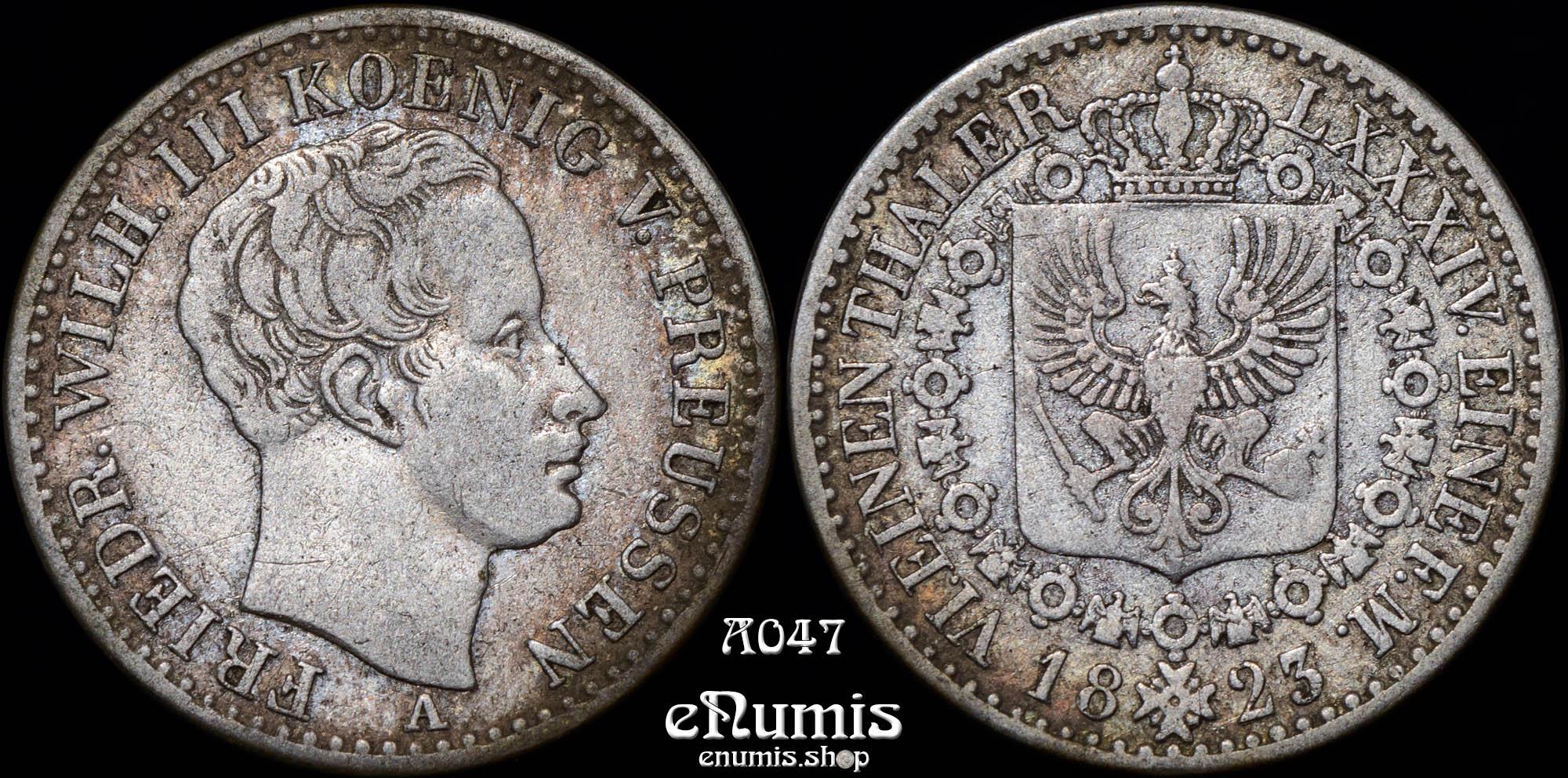 GERMANY PRUSSIA, Friedrich Wilhelm III, 1/6 Taler 1823, VF GERMANY PRUSSIA, Friedrich Wilhelm III, 1/6 Taler 1823, VF