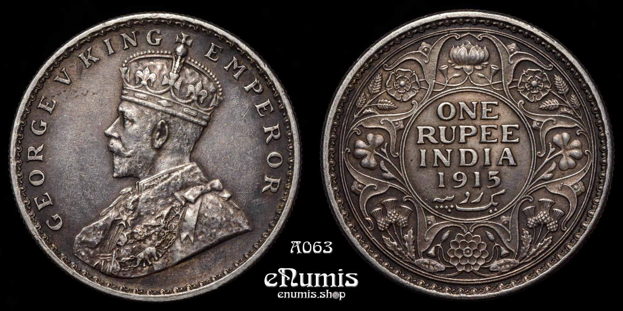 INDIA, George V, Rupee 1915, Calcutta, scarce date, aUNC INDIA, George V, Rupee 1915, Calcutta, scarce date, aUNC