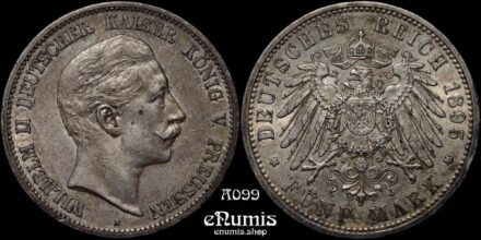 GERMANY PRUSSIA, Wilhelm II, 5 Mark 1895, better year, XF-UNC