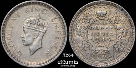 INDIA, George VI, Half Rupee 1945, Lahore, XF-UNC