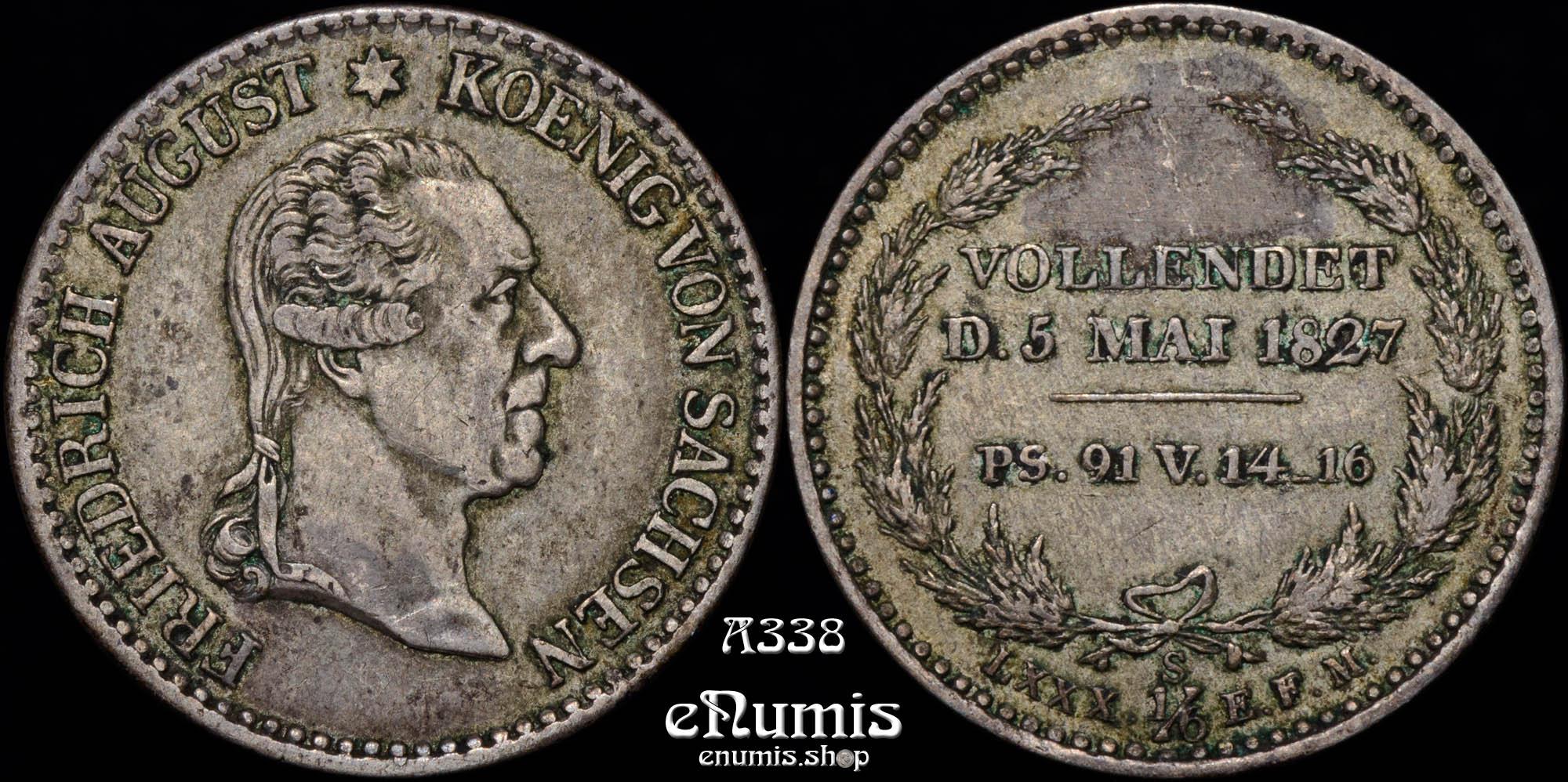 GERMANY SAXONY, Friedrich August I, 1/6 Taler 1827, XF