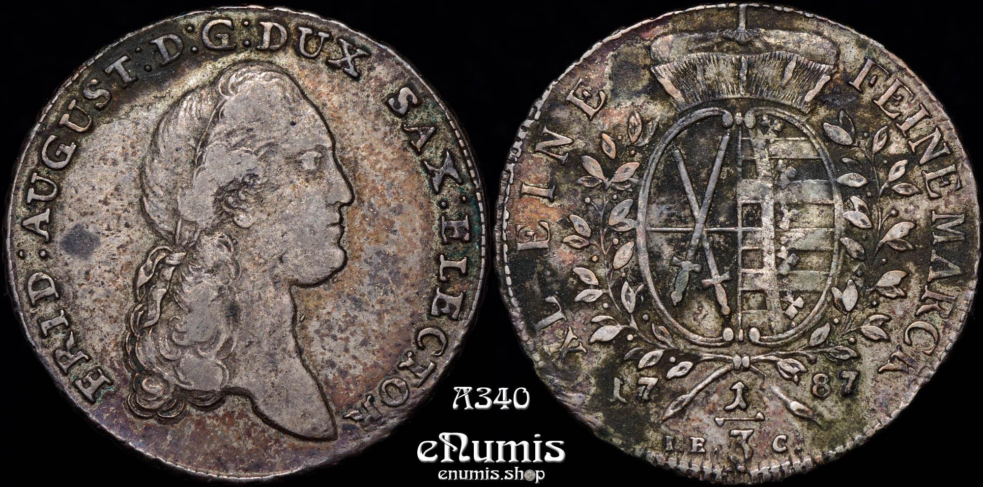 GERMANY SAXONY, Friedrich August I, 1/3 Taler 1787, aXF