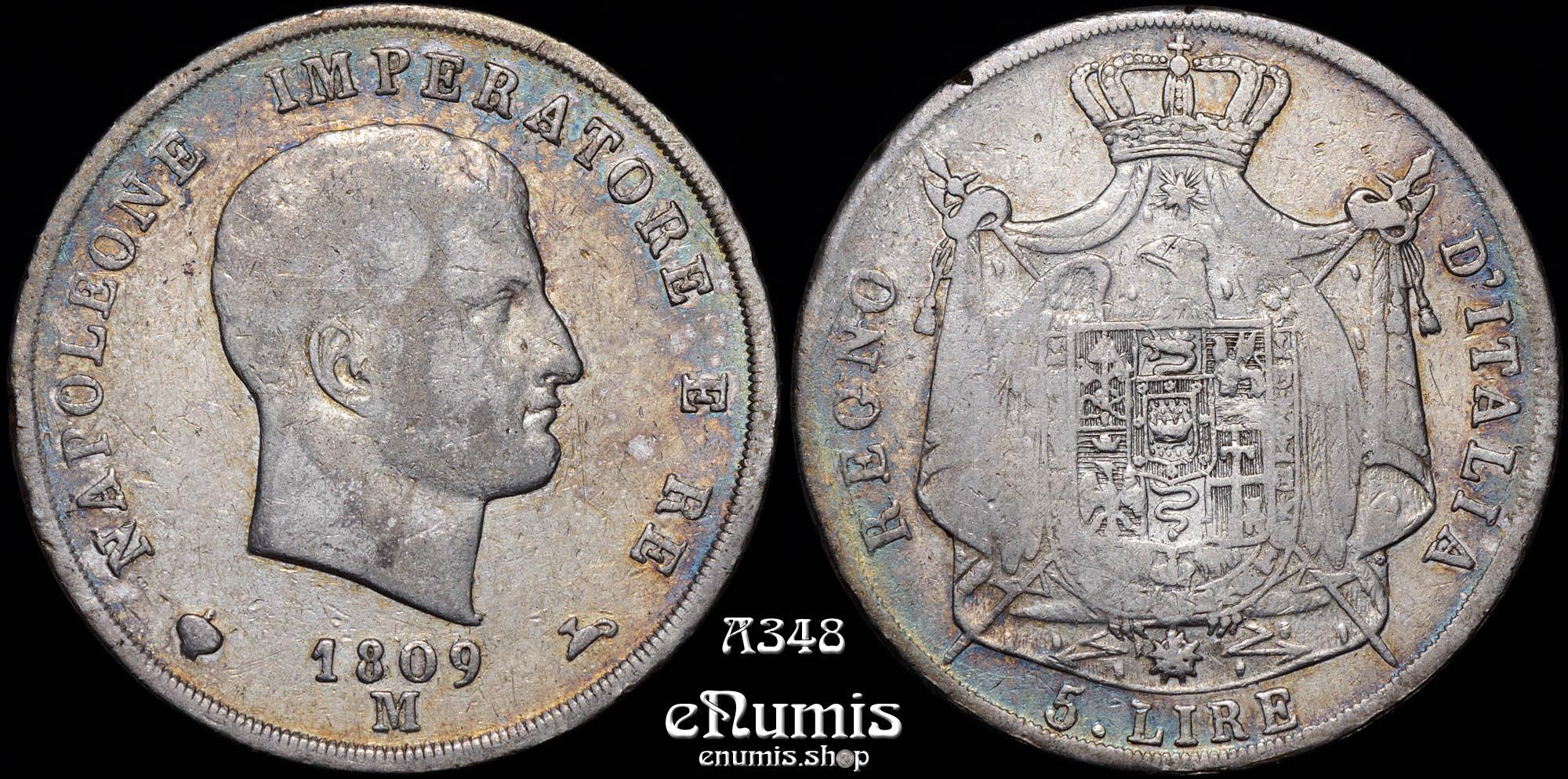 ITALY, Napoleon, 5 Lire 1809, Milan, nicely toned, aVF