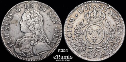 FRANCE, Louis XV, Ecu 1733 9, Rennes, Rare, VF+/VF-XF