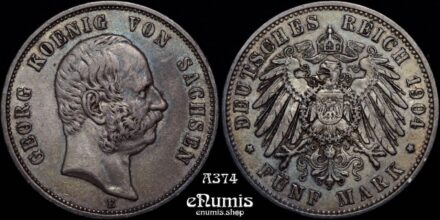 GERMANY SAXONY, Georg, 5 Mark 1904, toned, XF