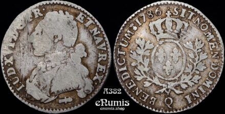 FRANCE, Louis XVI, 1/5 Ecu 1786 Q, Perpignan, R2, F/VF