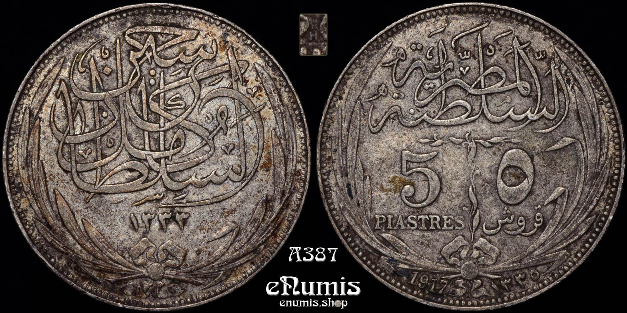 EGYPT, British Protectorate, Hussein Kamil, 5 Piastres 1917 H, XF