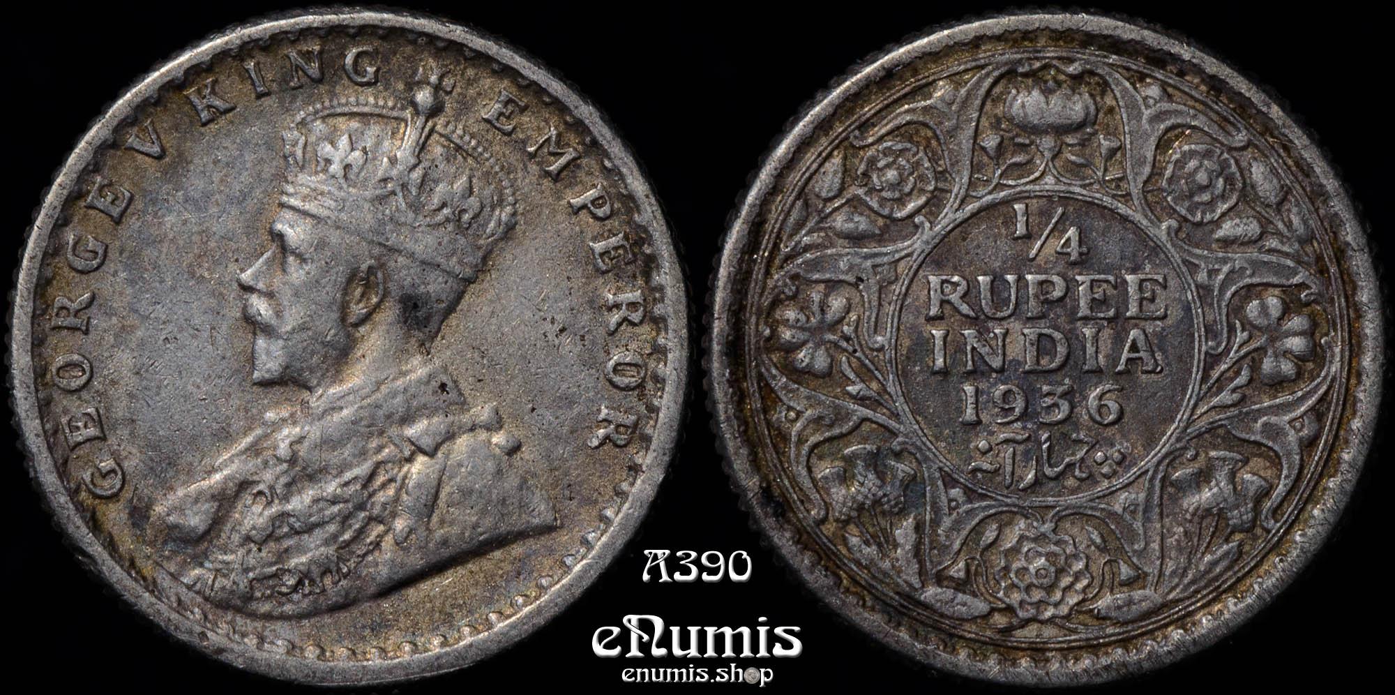 INDIA, George V, 1/4 Rupee 1936, Calcutta, toned, XF-UNC