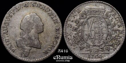 GERMANY SAXONY, Friedrich August I, 1/6 Taler 1764 EDC, XF