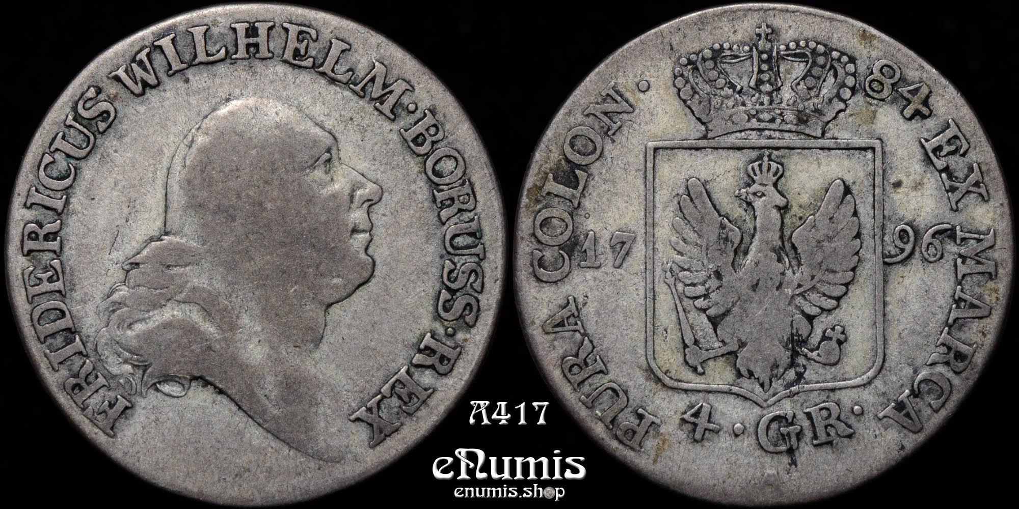 GERMANY PRUSSIA, Friedrich Wilhelm II, 4 Groschen 1796 A, aVF