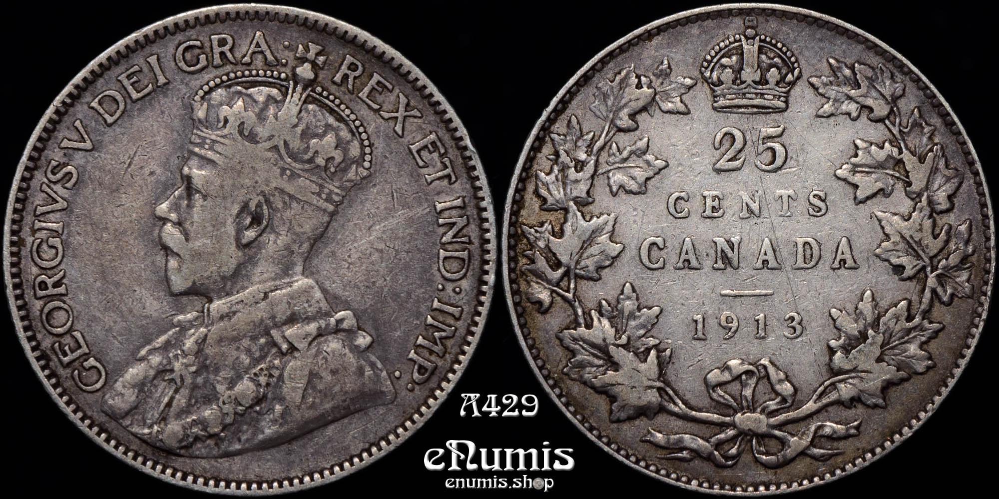 CANADA, George V, 25 Cents 1913, VF