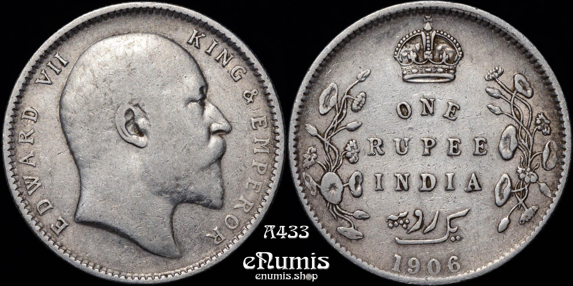 INDIA, Edward VII, Rupee 1906, Calcutta, VF