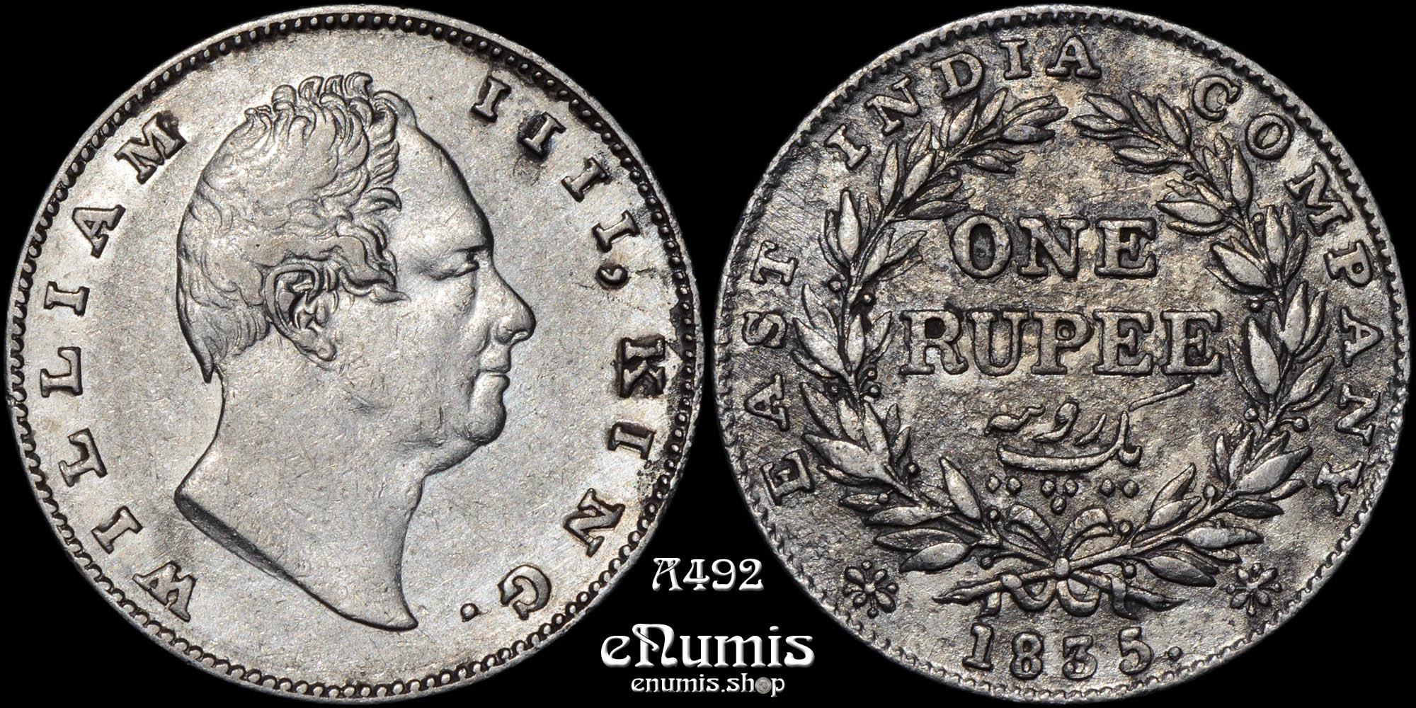 INDIA, William IV, Rupee 1835, Bombay, VF INDIA, William IV, Rupee 1835, Bombay, VF