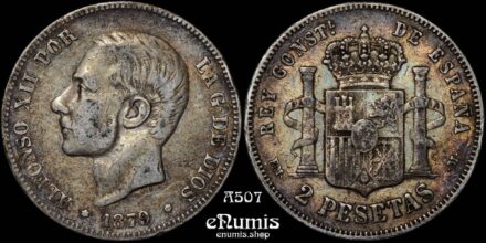 SPAIN, Alfonso XII, 2 Pesetas 1879 EM-M, toned, VF+
