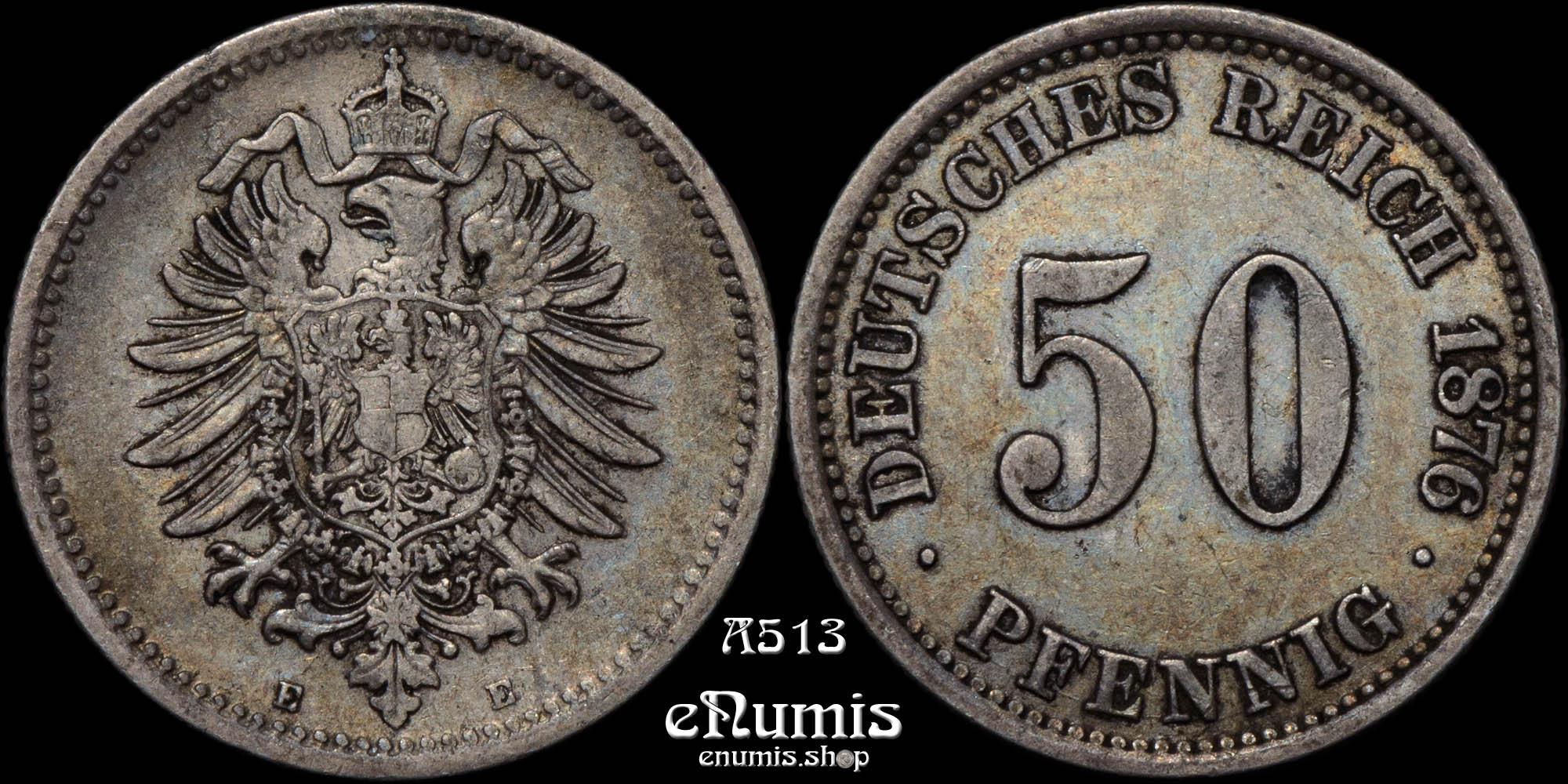 GERMAN EMPIRE, 50 Pfennig 1876 E, Dresden, VF-XF