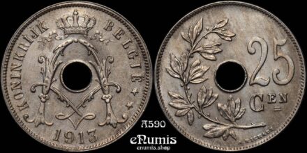 BELGIUM, Albert I, 25 Centimes 1913, UNC