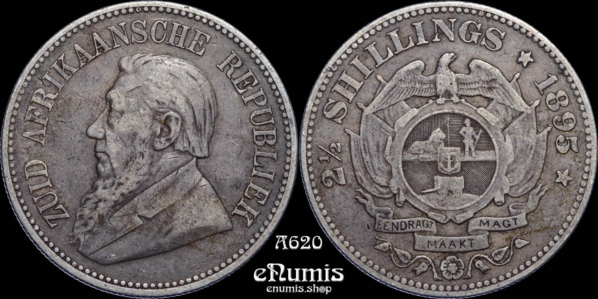 SOUTH AFRICA, ZAR, Kruger, 2 1/2 Shillings 1895, rare year, toned, VF+