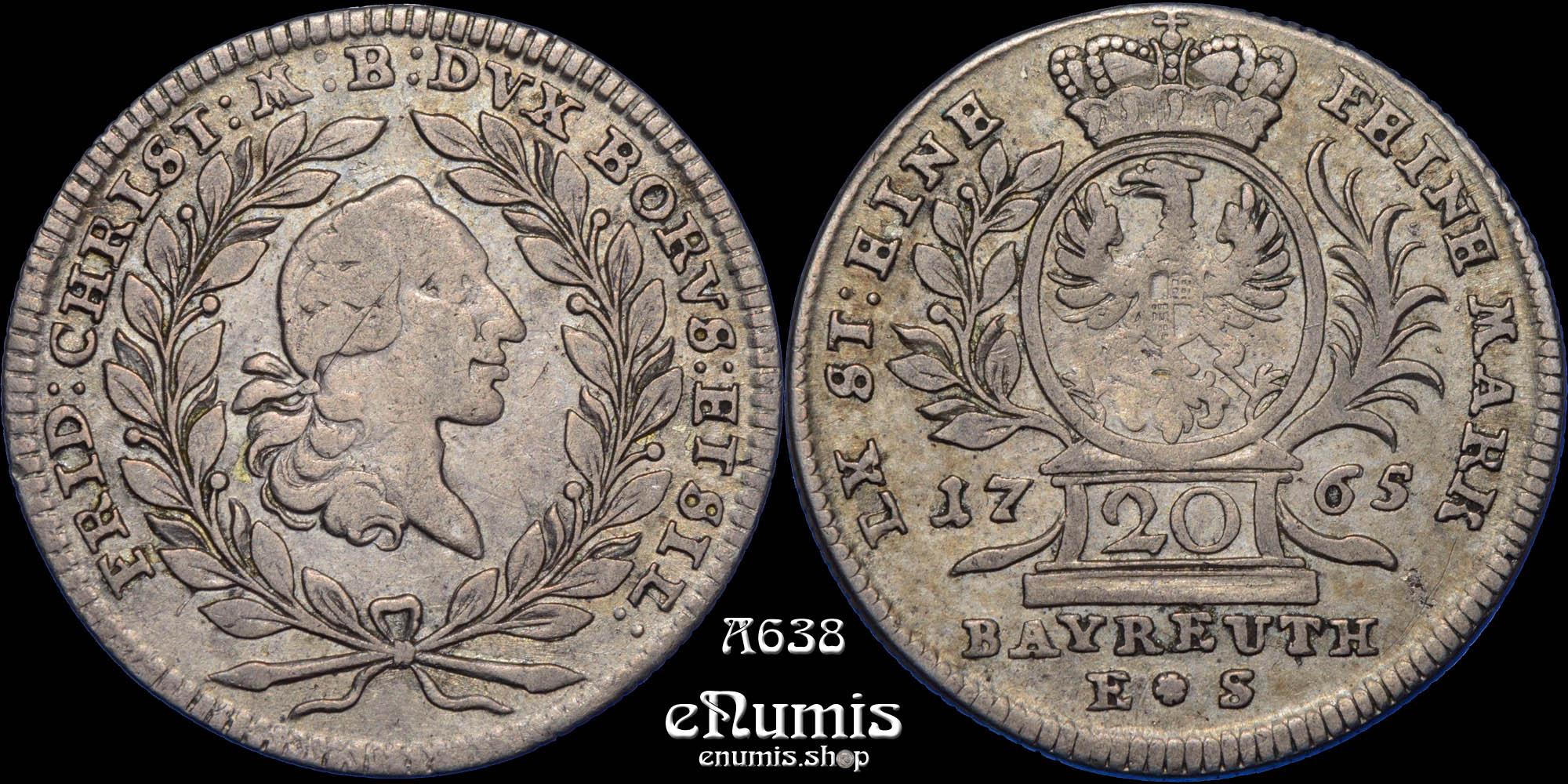 GERMANY Brandenburg Bayreuth, Friedrich Christian, 20 Kreuzer 1765 ES, VF+ GERMANY Brandenburg Bayreuth, Friedrich Christian, 20 Kreuzer 1765 ES, VF+