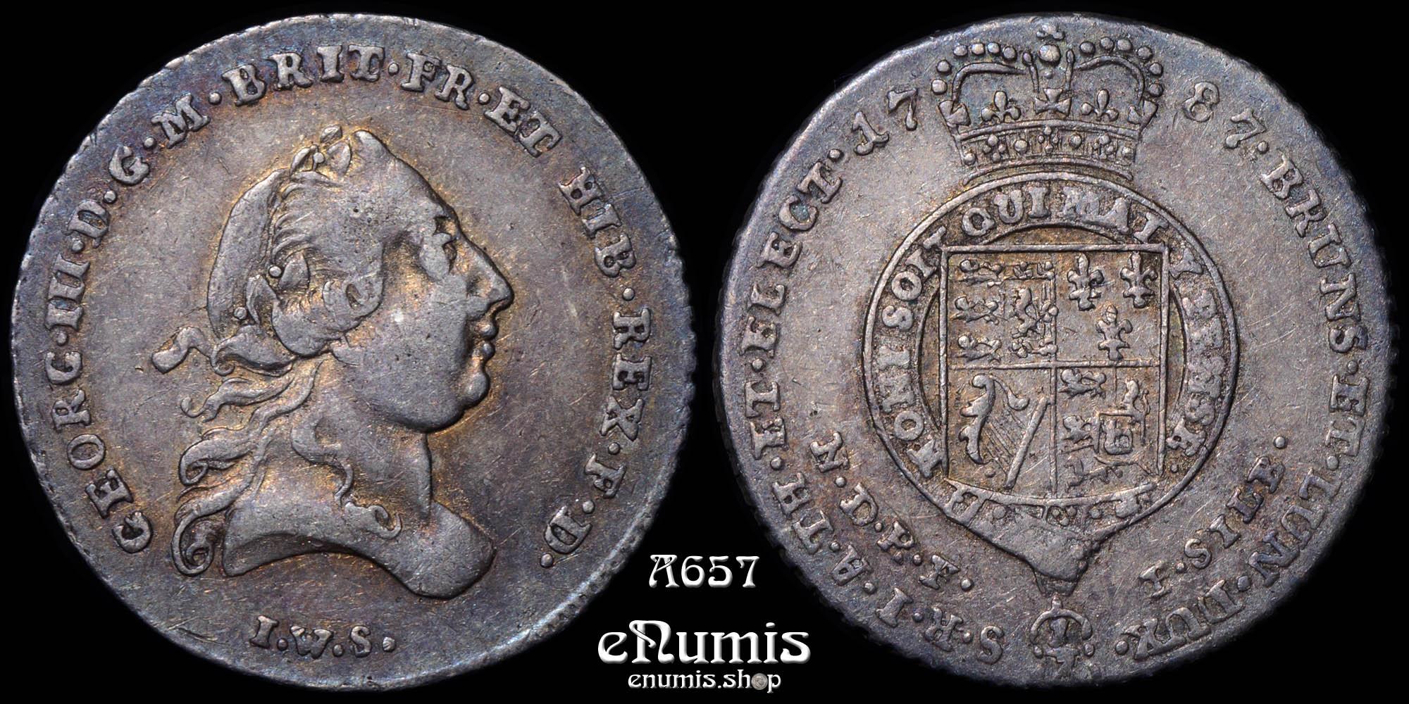 GERMANY Brunswick Luneburg Hannover, George III, 1/6 Taler 1787, Toned, XF