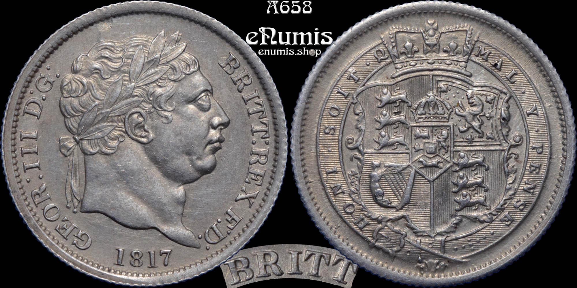 Great Britain, George III, Shilling 1817, RRITT error, UNC