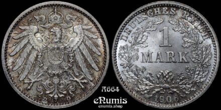 GERMAN EMPIRE, 1 Mark 1906 D, Munich, Nicely toned, UNC