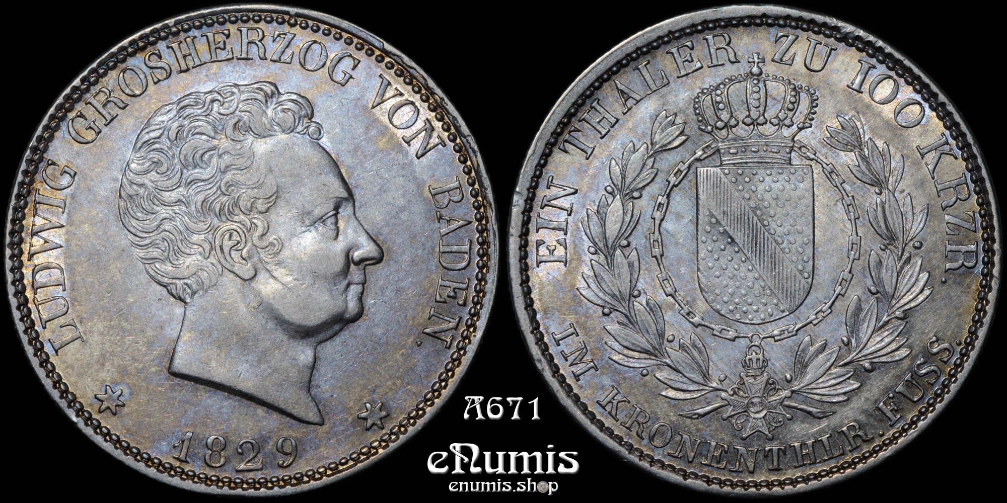 GERMANY BADEN, Ludwig I, Taler 1829, aUNC