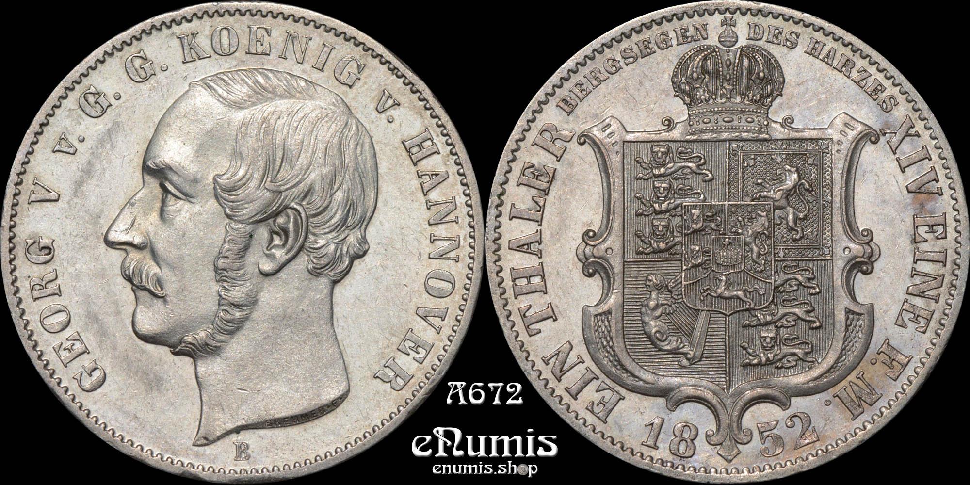 GERMANY HANNOVER, Georg V, Taler 1852, Mining, aUNC