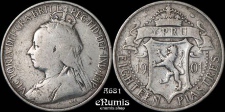 CYPRUS, Victoria, 18 Piastres 1901, VF