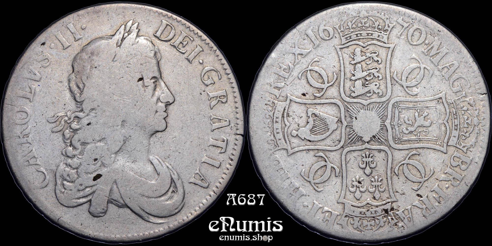 Great Britain, Charles II, Crown 1670, Secvndo, RARE!, 10 strings, aVF