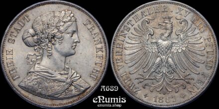 GERMANY FRANKFURT, 2 Taler 1861, Toned, UNC