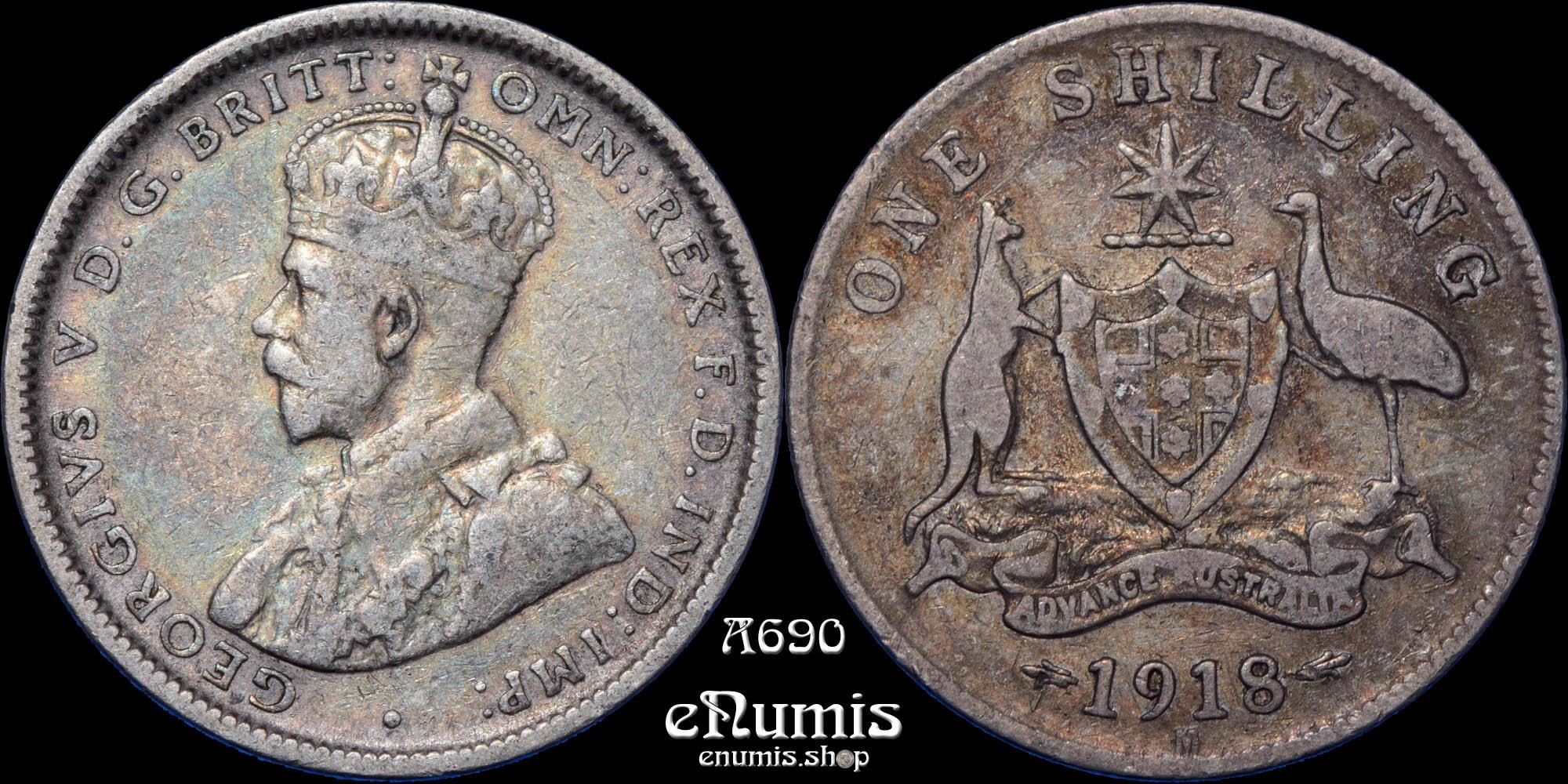 AUSTRALIA, George V, Shilling 1918 M, Toned, VF