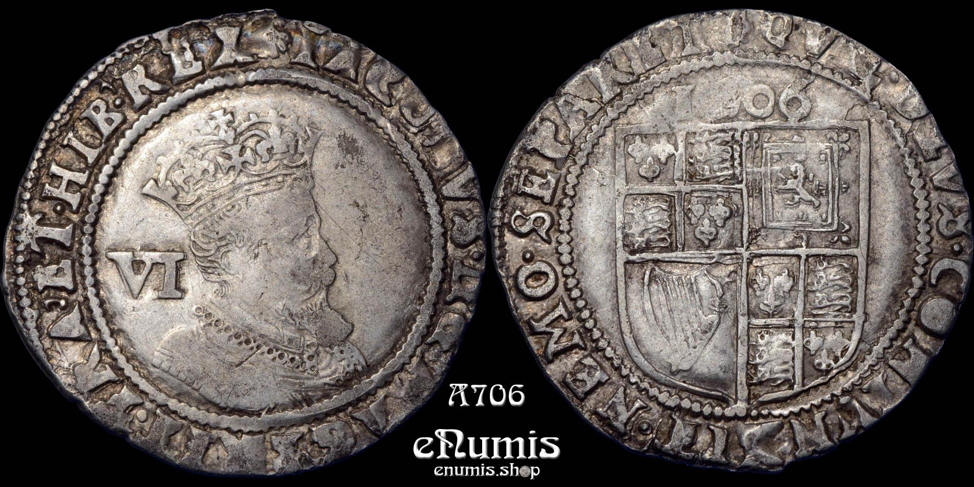 Great Britain, James I, Sixpence 1606, Fourth bust, mm. Escallop, VF