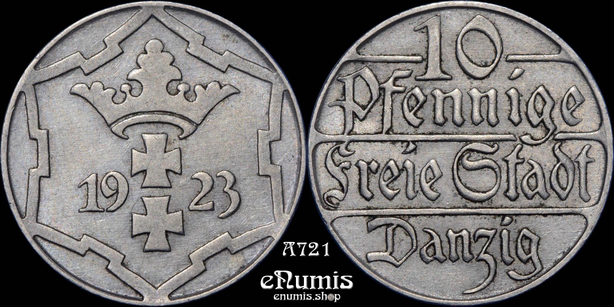DANZIG, 10 Pfennig 1923, XF+