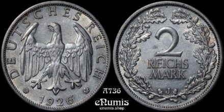 GERMANY WEIMAR REPUBLIC, 2 Mark 1926 J, Hamburg, XF+