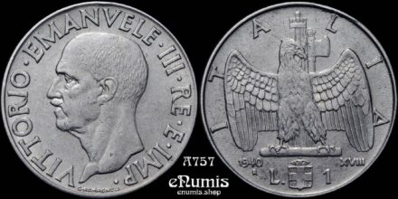 ITALY, Vittorio Emanuele III, 1 Lira 1940 R, XF+