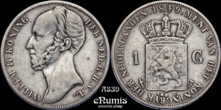 NETHERLANDS, William II, 1 Gulden 1849, Utrecht, rare date, VF+