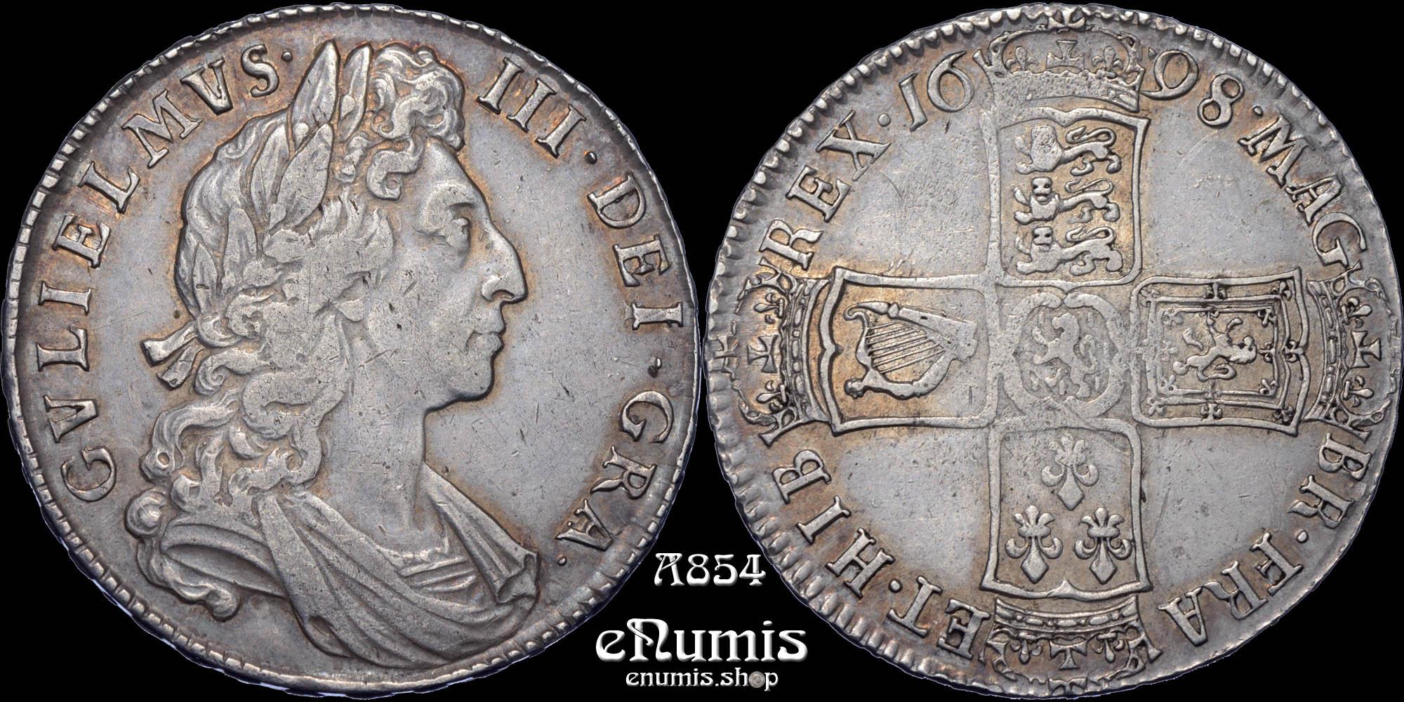 Great Britain, William III, Halfcrown 1698, DECIMO, I over low I in DEI, XF+