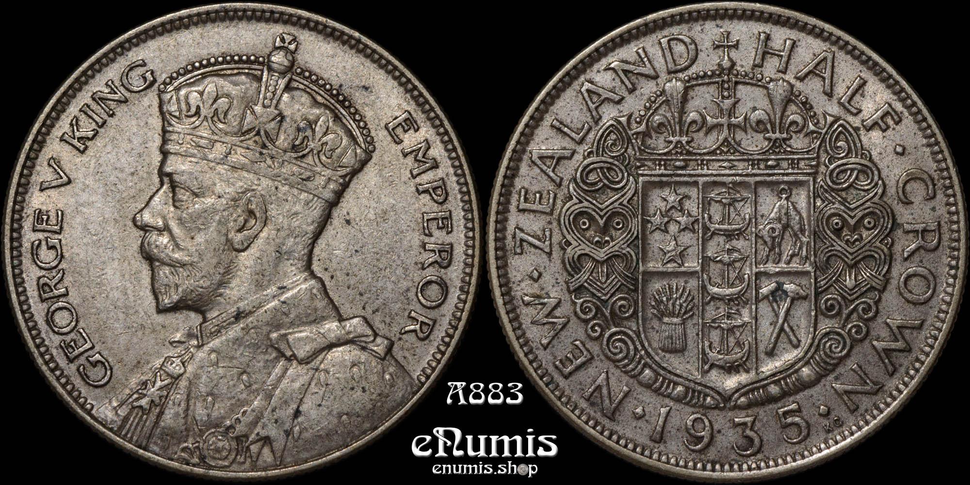 NEW ZEALAND, George V, Halfcrown 1935, XF-UNC NEW ZEALAND, George V, Halfcrown 1935, XF-UNC