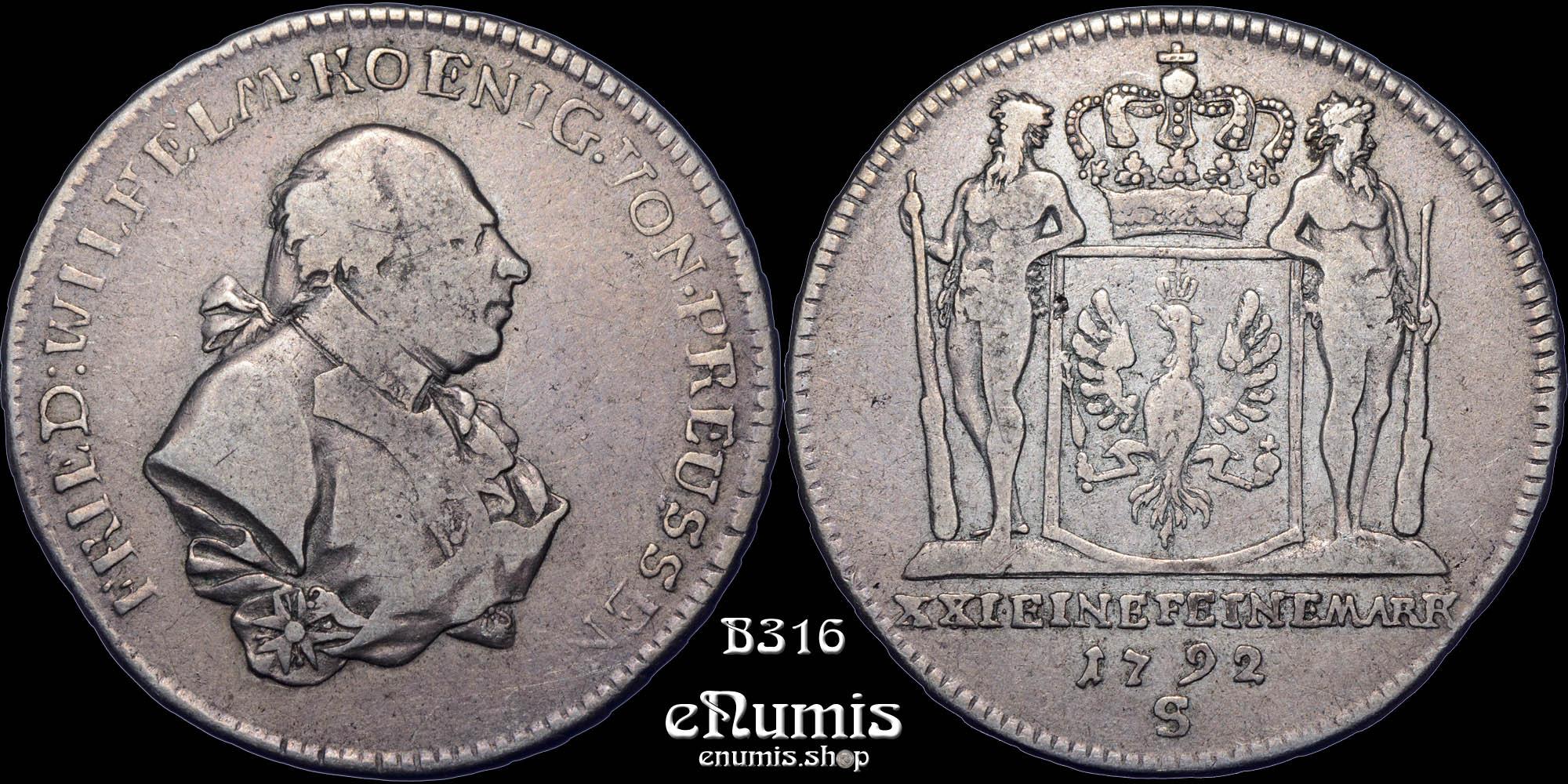 GERMANY PRUSSIA, Friedrich Wilhelm II, 2/3 Taler, Gulden 1792, VF