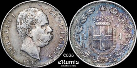 ITALY, Umberto I, 1 Lira 1887 M, VF+/aXF