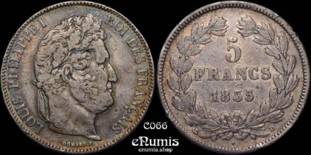 FRANCE, Louis Philippe, 5 Francs 1835 D, Lyon, nicely toned, VF+