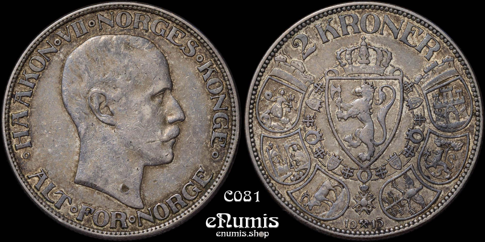 NORWAY, Haakon VII, 2 Kroner 1915, toned, VF-XF NORWAY, Haakon VII, 2 Kroner 1915, toned, VF-XF