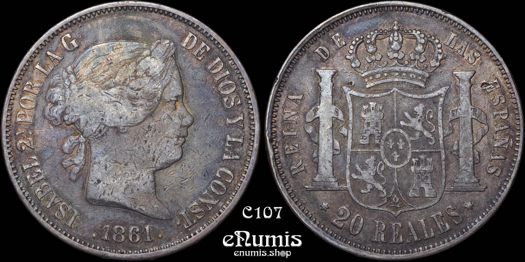 SPAIN, Isabel II, 20 Reales 1861, Madrid, VF