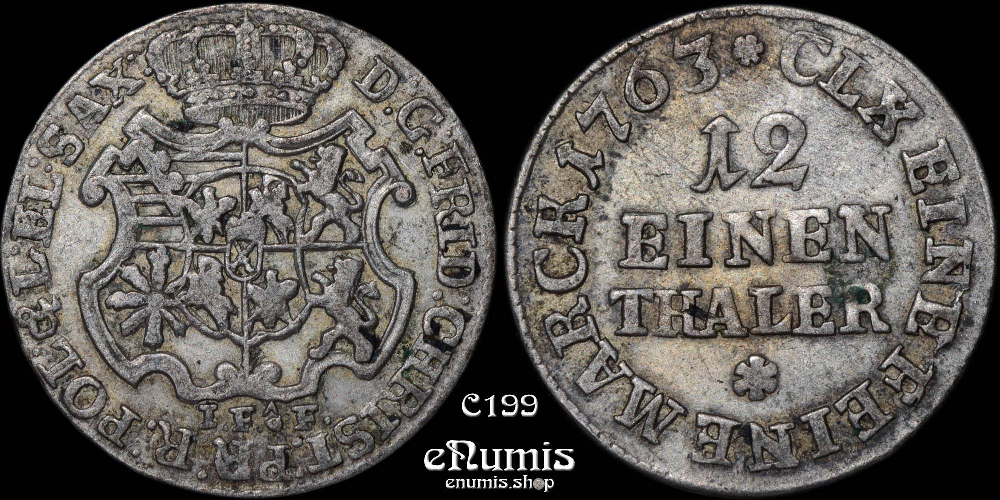 GERMANY SAXONY, Friedrich Christian, 1/12 Taler 1763 IFoF, VF-XF