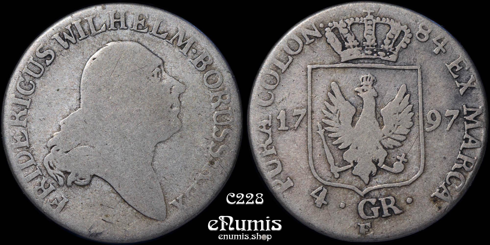 GERMANY PRUSSIA, Friedrich Wilhelm II, 4 Groschen 1797 E, F/aVF
