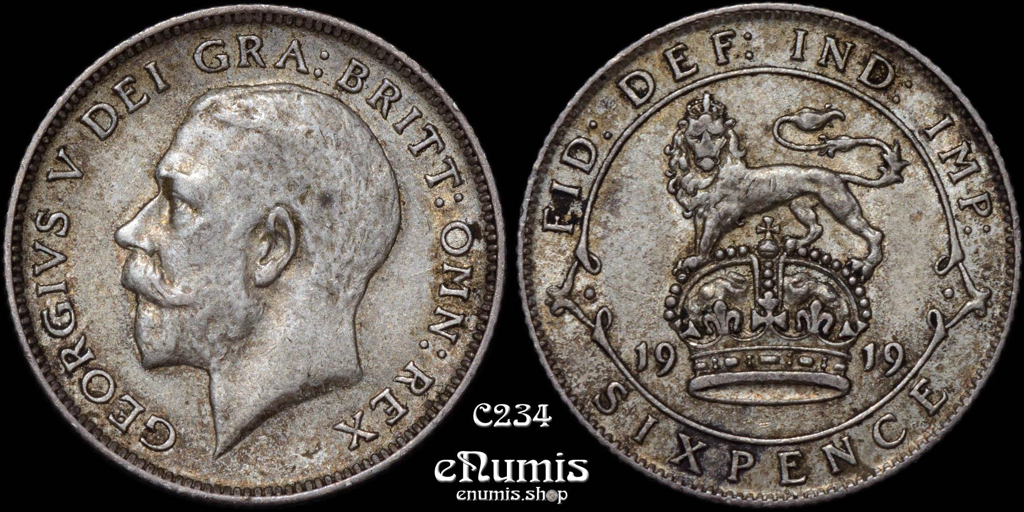 Great Britain, George V, Sixpence 1919, XF-UNC