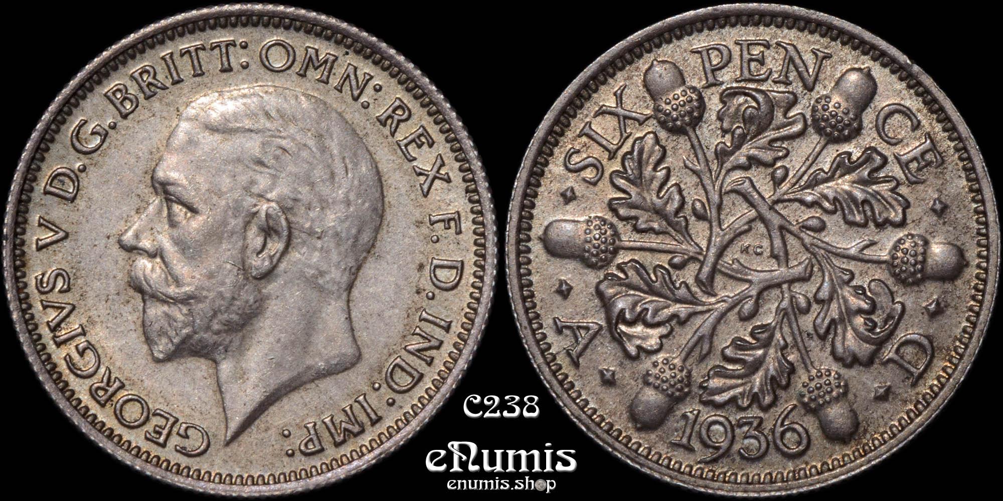 Great Britain, George V, Sixpence 1936, UNC