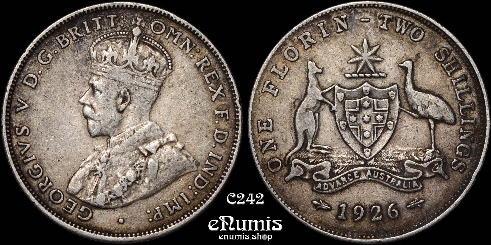 AUSTRALIA, George V, Florin 1926, toned, VF