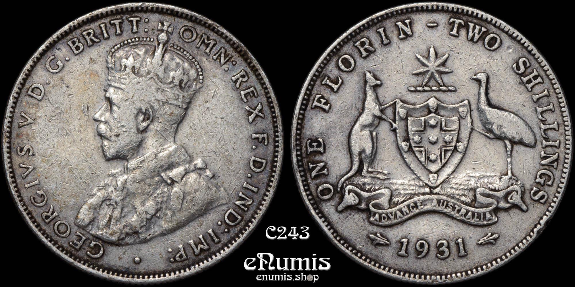 AUSTRALIA, George V, Florin 1931, VF+